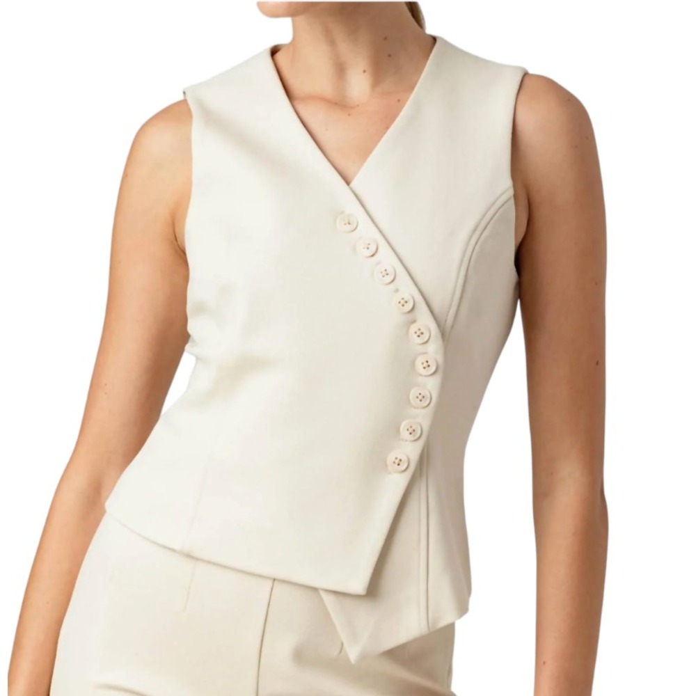 SUNDAYS We Are Sundays PAX ASYMMETRIC VEST TOP Sleeveless Cream Ponte Stretch S